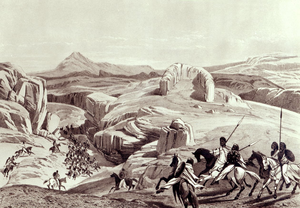 Wadela Plateau (Abyssinian Horsemen), graveret af J.Ferguson (litografi) af Richard Rivington Holmes