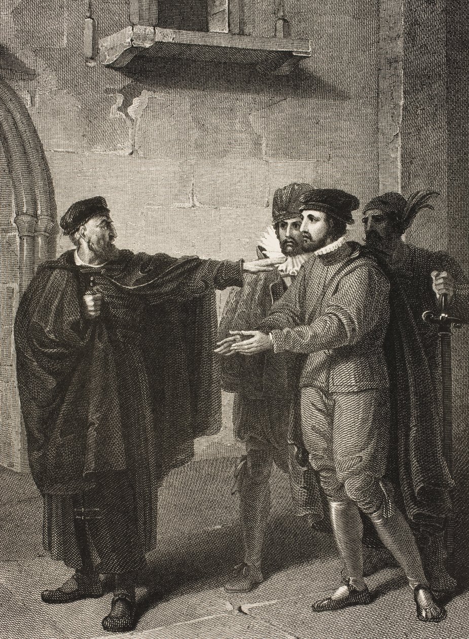 Venedig, en gade, akt III, scene III, fra "Købmanden af Venedig", fra The Boydell Shakespeare Gallery, udgivet sidst i det 19. århundrede af Richard Westall