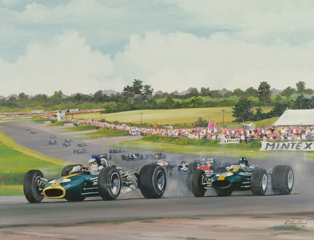 The First Lap - 1967, British Grand Prix på Silverstone, 1986 af Richard Wheatland