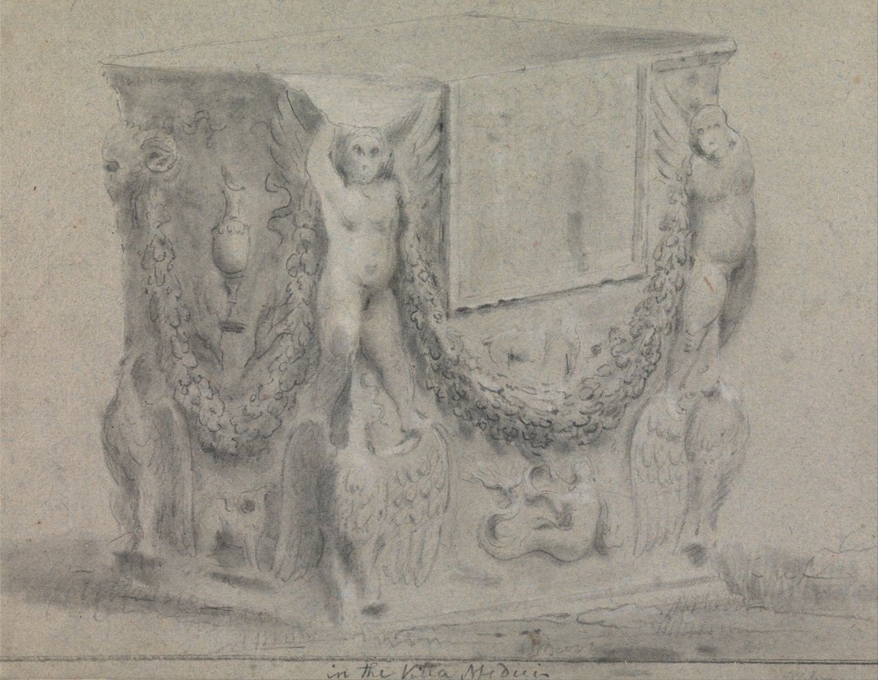 Skulptureret sokkel i Villa Medici af Richard Wilson