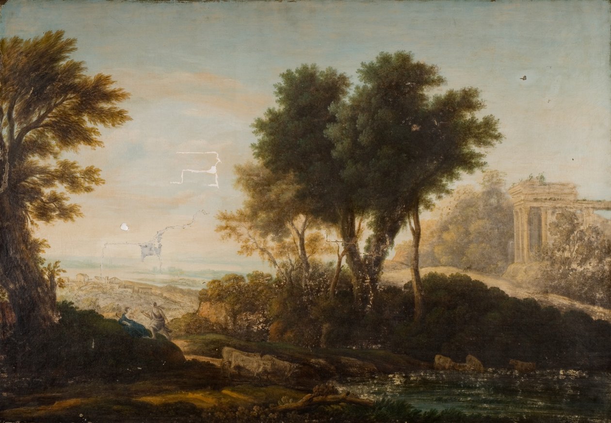 Nemi-søen eller Speculum Dianae med Dolbadarn Slot af Richard Wilson