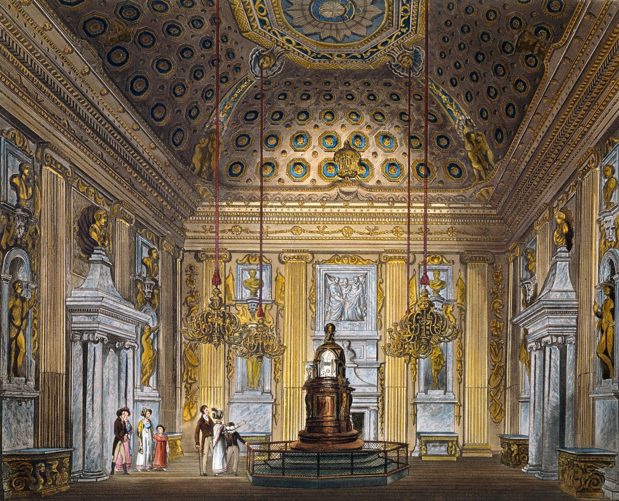 Kuppelrum, Indgravering af Thomas Sutherland (1785-1838), Baseret på design af Richard Cattermole (1795-1858), Fra The History of the Royal Residences af Richard (after) Cattermole
