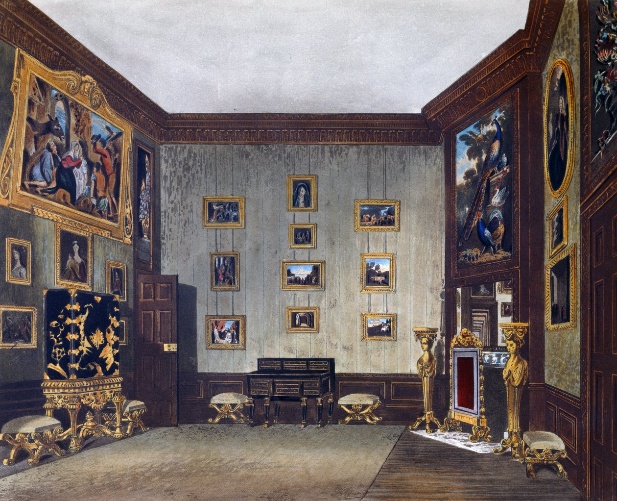 Kings skrivestue, gravering af Richard Reeve (født i 1780), baseret på design af Richard Cattermole (1795-1858), fra The History of the Royal Residences af Richard (after) Cattermole