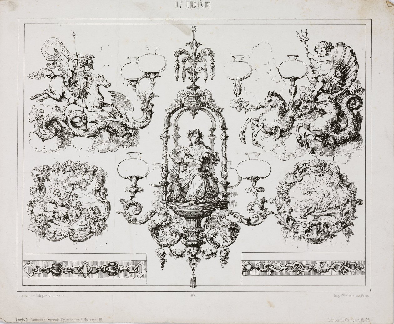 Gas- eller olielysekroner, Paris, Frankrig, ca 1860 af John Pardon