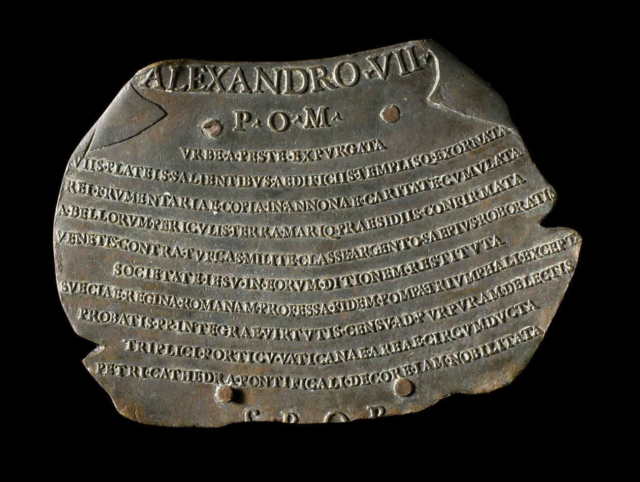 Middelalderlig bronzeplade for at fejre pestens udryddelse i Rom af John Pardon