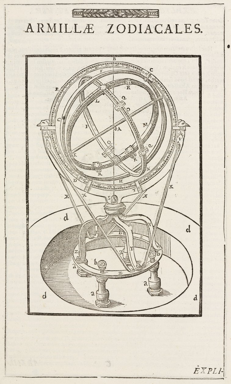 Tycho Brahes zodiakale armillarsfære, før 1570 af John Pardon