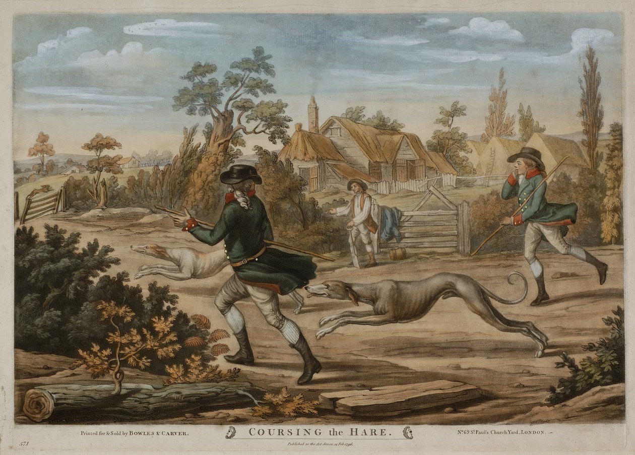Coursing the Hare, trykt for Bowles & Carver, udgivet i 1796 (mezzotint) af Richard (after) Dighton