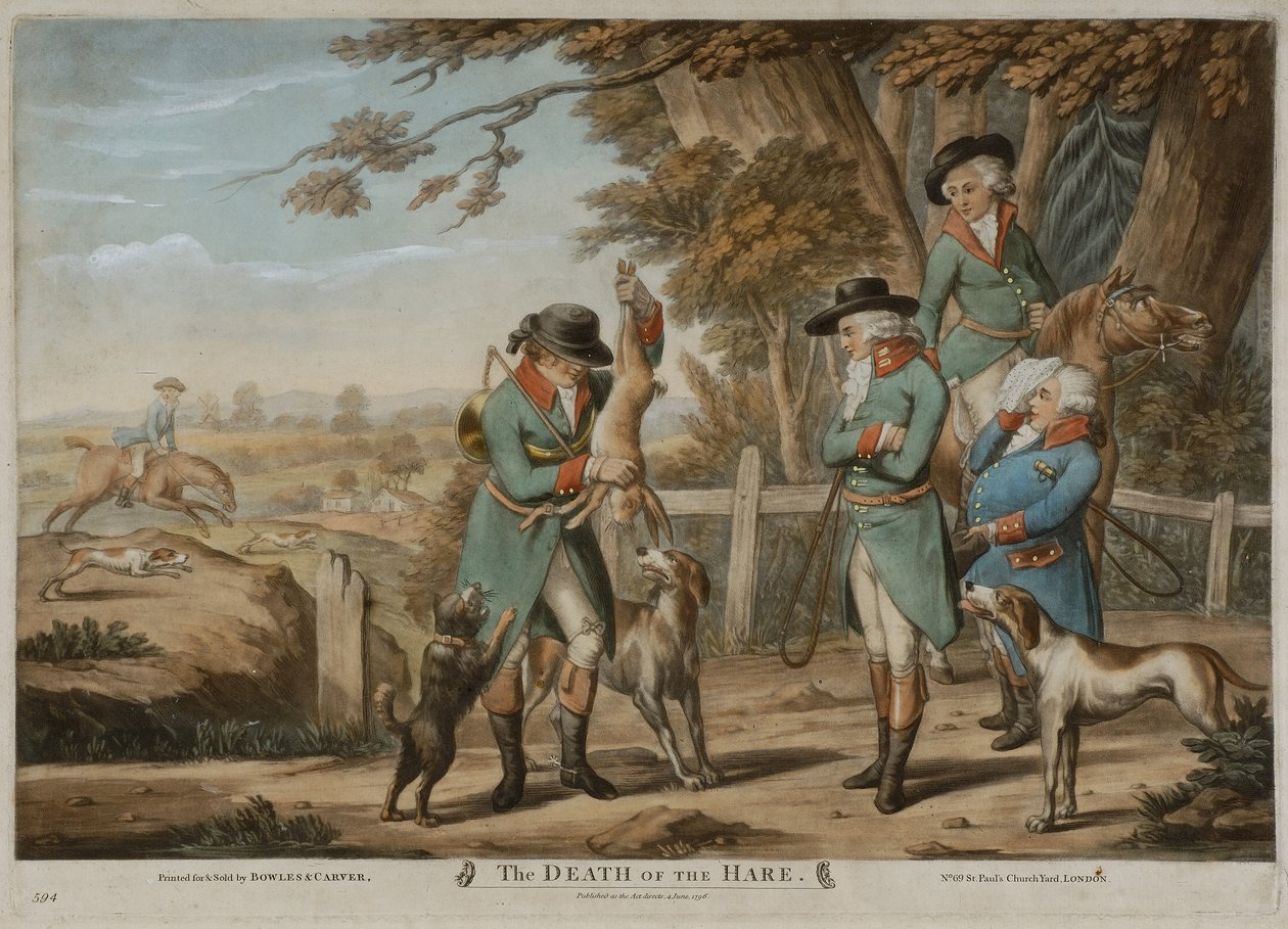 The Death of the Hare, trykt for Bowles & Carver, udgivet i 1796 (mezzotint) af Richard (after) Dighton