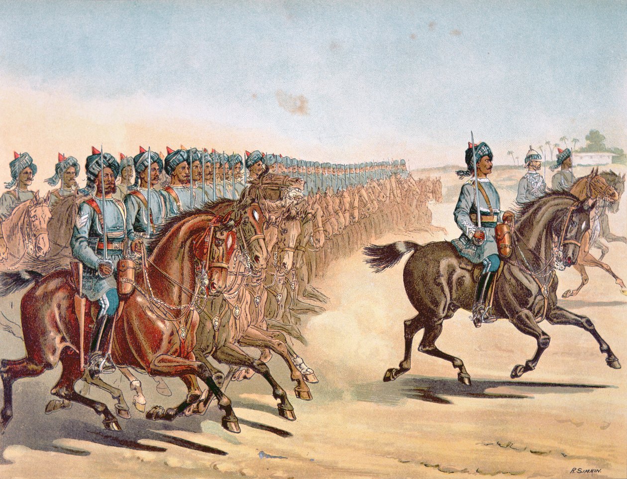 The 3rd Madras Light Cavalry, anmeldelsesordre, Anglo-Indian Army of the 1880s (color litho) af Richard (after) Simkin