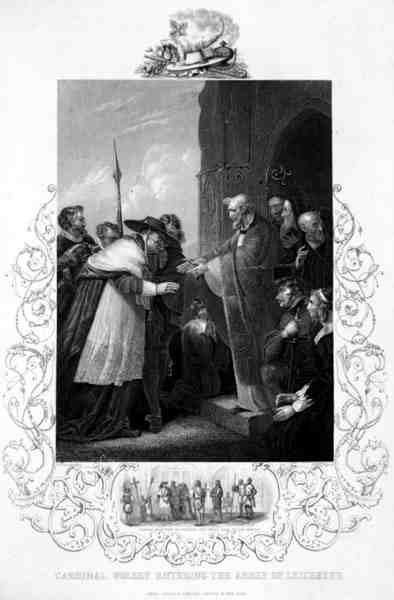 Kardinal Wolsey på vej ind i Leicester-klosteret i Henry VIII af William Shakespeare (1564-1616), graveret af A.H. Payne (stik) af Richard (after) Westall