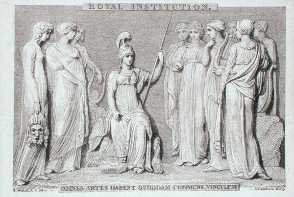Royal Institution-kortet, graveret af A. Rannbach, fra Michael Faradays scrapbog (gravering) af Richard (after) Westall