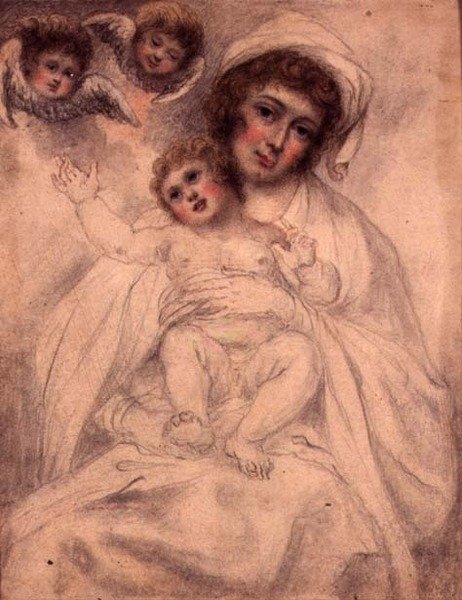 Mor og barn med keruber, ca. 1790 (akvarel og blyant på papir) af Richard (attr. to) Cosway