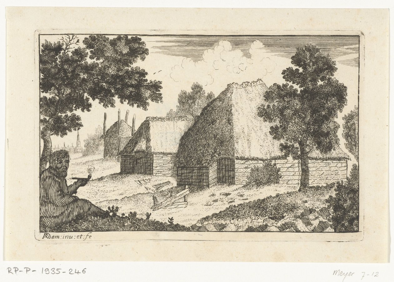 To stuehuse med en piberygende mand Farmhouses (serietitel) af Richard Adam