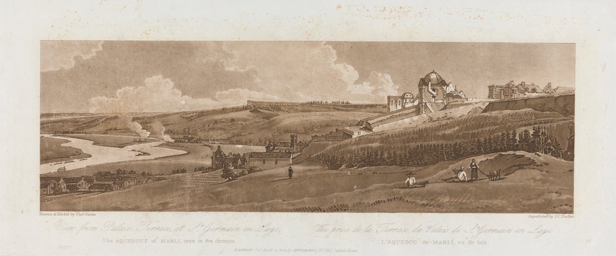 Udsigt fra Palace Terrace ved St. Germain en Laye; Akvædukten af Marli set i det fjerne 1803; Plade 16 fra Views in Paris, Emanuel Volume-sporingen af pladen, B1981.25.2625 af Richard Banks Harraden