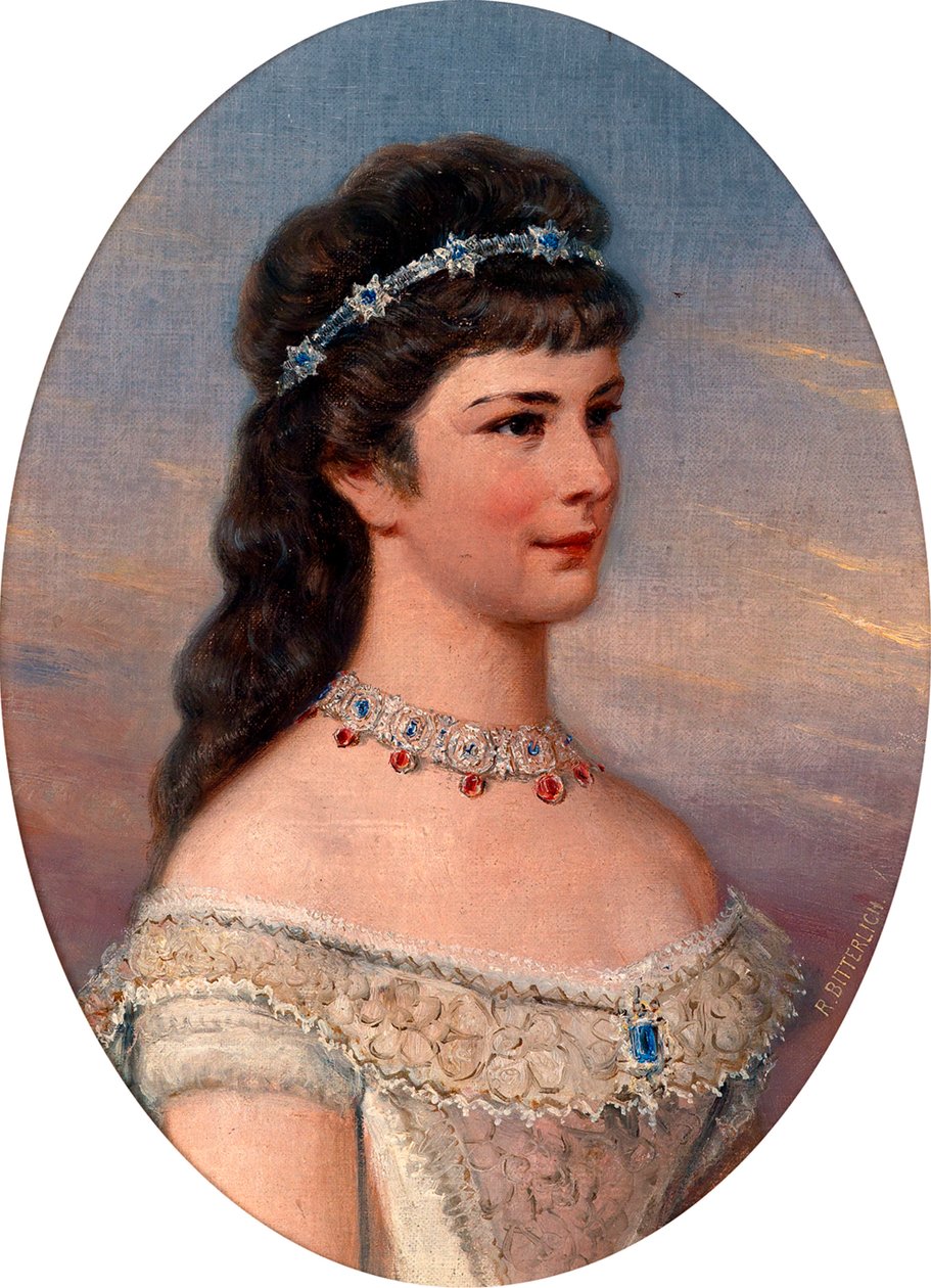 ""Portræt af Elisabeth af Wittelsbach (1837-1898) (sissi eller sisi), kejserinde af Østrig (1854-1898) og dronning af Ungarn (1867-1898)"" Maleri af Richard Bitterlich (1862-1940) Privat samling af Richard Bitterlich