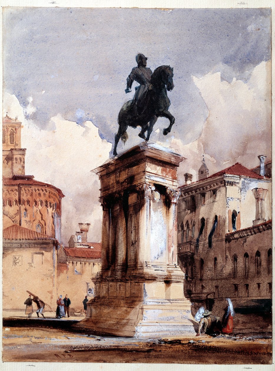 Rytterstatue af Colleoni de Verrocchio i Venedig, pladsen i kirken San Giovanni og Paolo. Akvarel af Richard Parkes Bonington (1801-1828) Paris fra det 19. århundrede, Louvre-museet af Richard Bonington