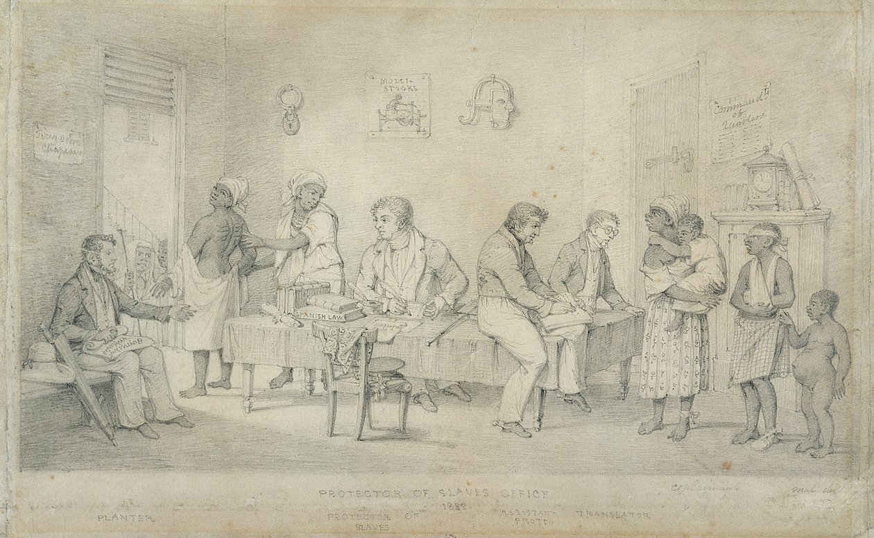 Protector of Slaves Office, Trinidad, ca. 1833 (grafit på vævet papir) af Richard Bridgens