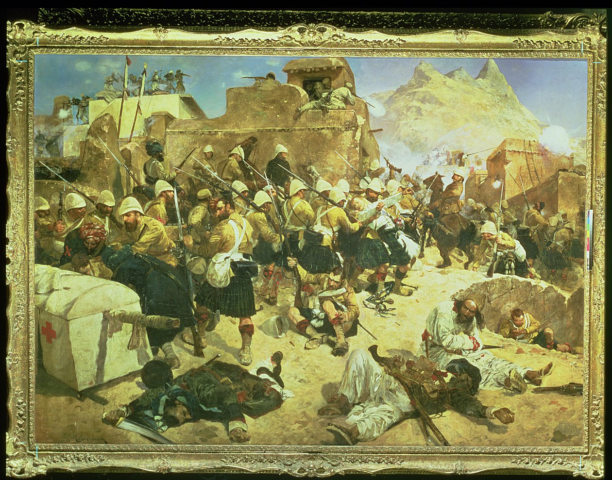 Candahar: The 92nd Highlanders and the 2nd Gurkhas Storming Gaudi Mullah Sahibdaddani af Richard Caton II Woodville