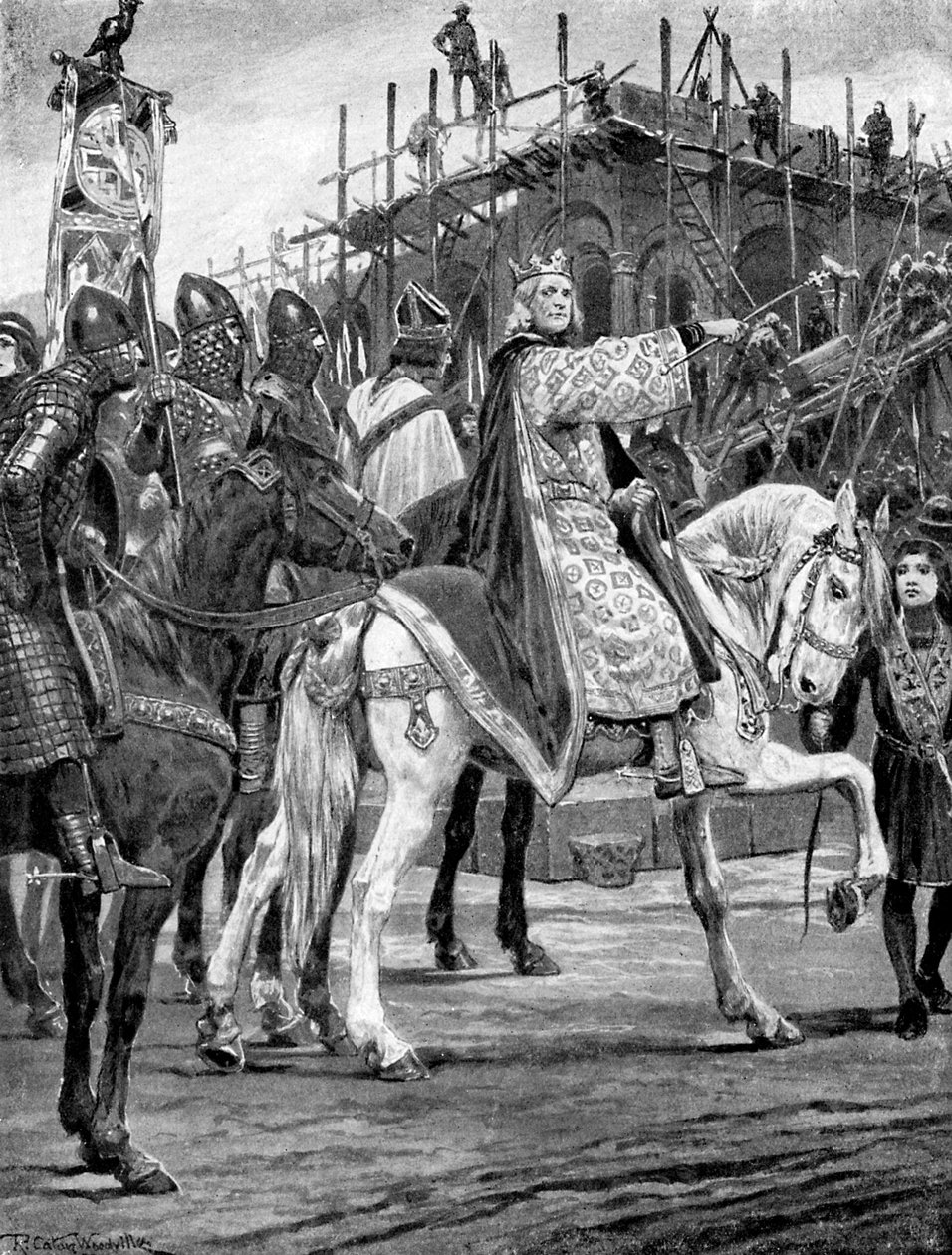 Edward the Confessor ser bygningen af Westminster Abbey, c1050, c1920. af Richard Caton II Woodville