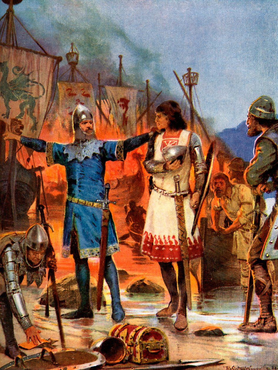 Fitz-Stephen brænder sine både, 1169 AD, c1920 af Richard Caton II Woodville