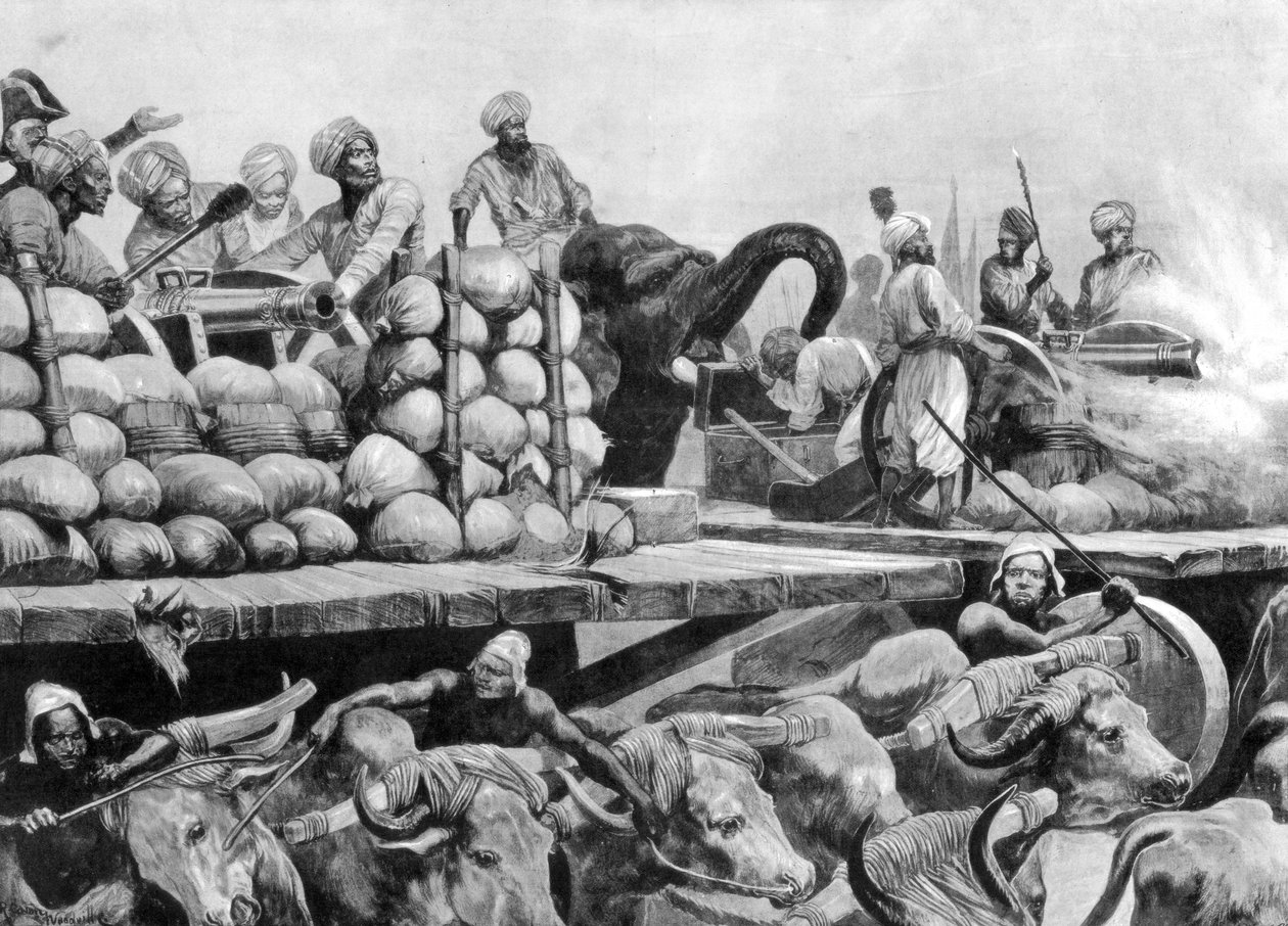 Nawab Siraj Ud Daulahs artilleri på dets bevægelige platform, Indien, 1757, 1893. af Richard Caton II Woodville