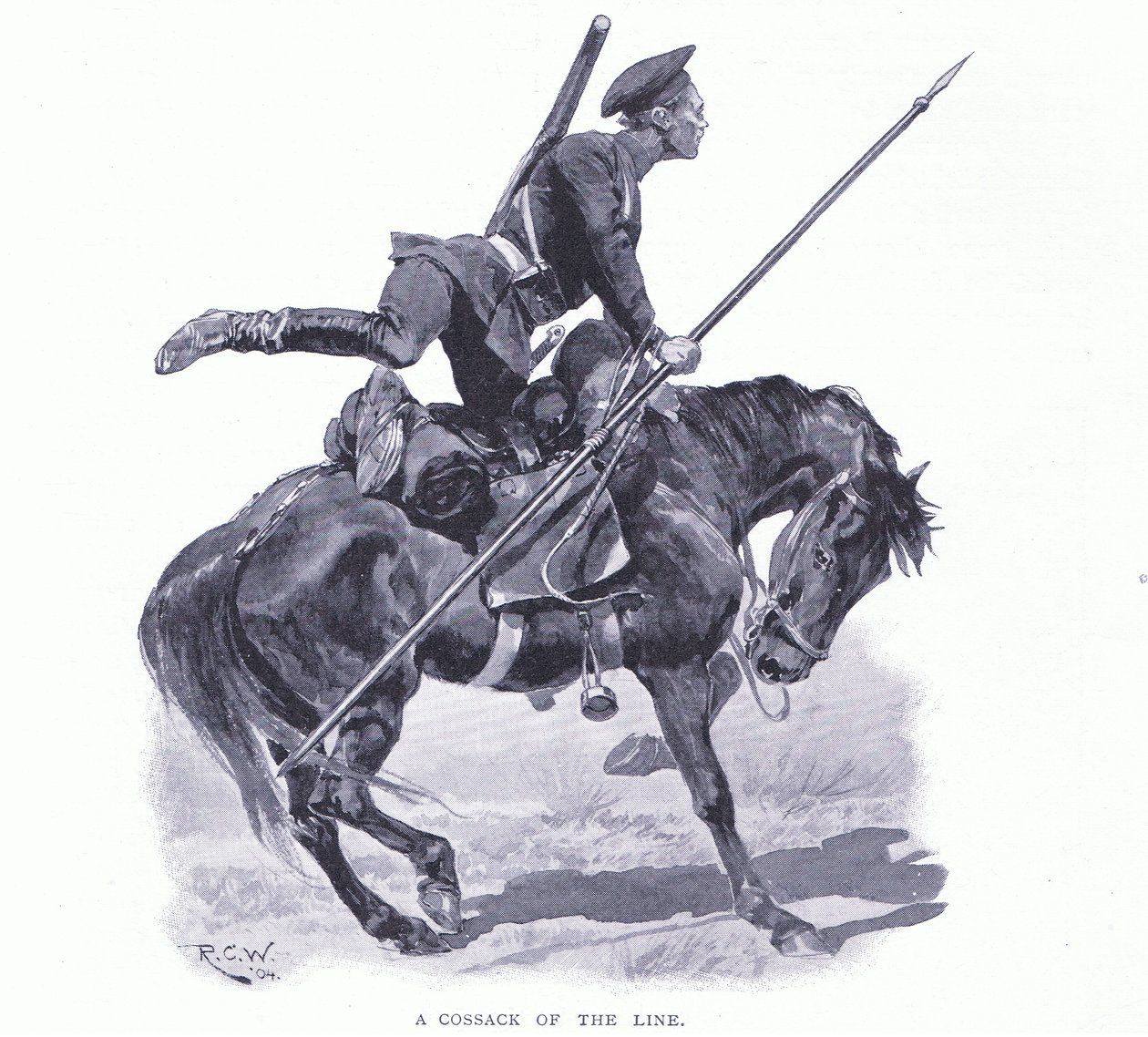 En kosak af linjen, illustration fra Cassells History of the Russo-Japanese War Vol 1, ca. 1900 af Richard Caton Woodville