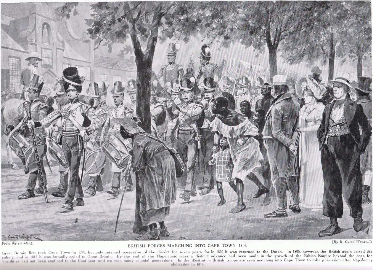 Britiske styrker marcherer ind i Cape Town, illustration fra "Hutchinson