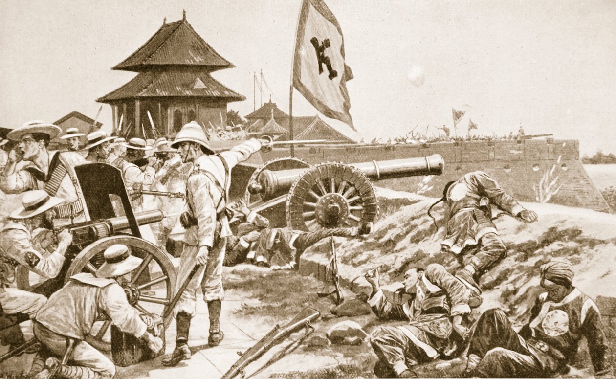 Boxerbevægelsen, illustration fra "Hutchinsons History of the Nations", ca. 1910 af Richard Caton Woodville