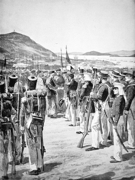 Overdragelsen af Hong Kong til briterne i 1841 af Richard Caton Woodville