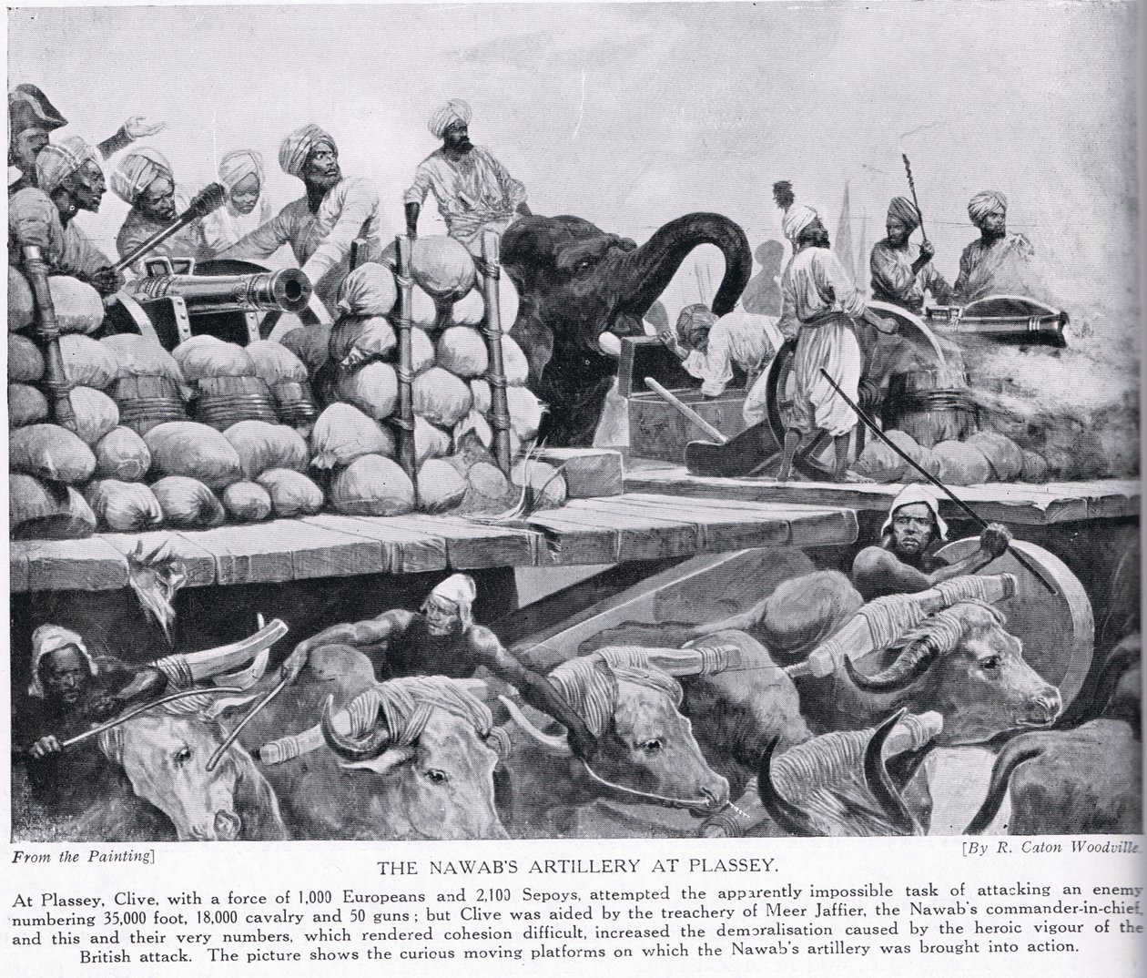 Nawabs artilleri ved Plassey, illustration fra 