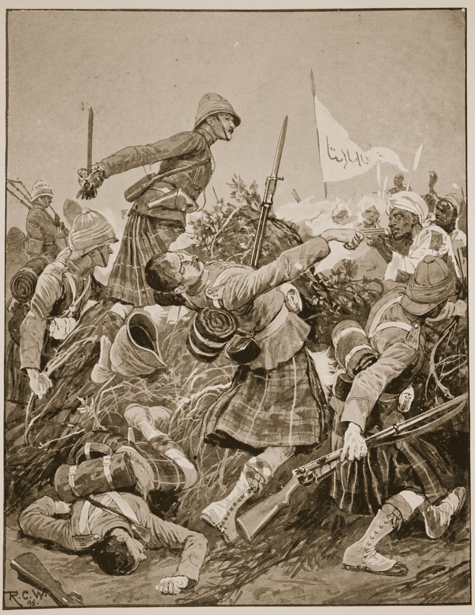 Seaforth Highlanders stormer zareba i slaget ved Atbara, illustration fra 