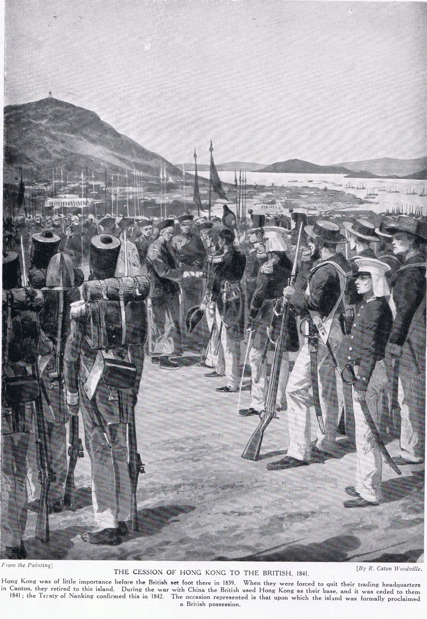 Overdragelsen af Hong Kong til briterne, 1841, illustration fra 