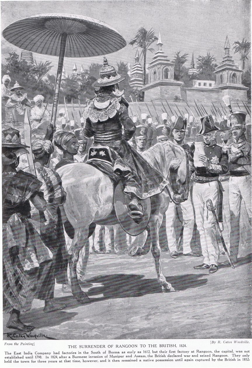 Overgivelsen af Rangoon til briterne, 1824, illustration fra 