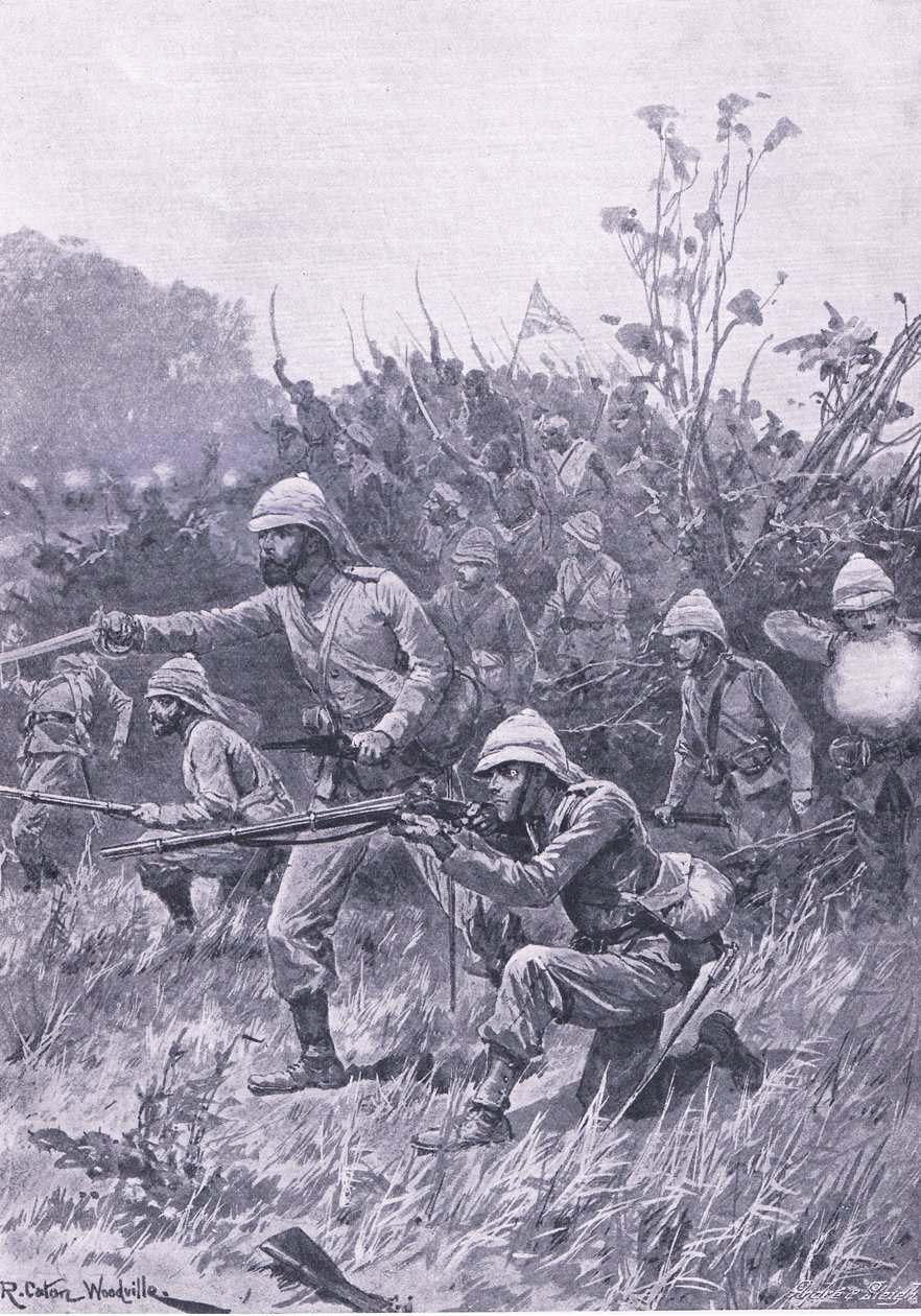 De britiske styrkers fremmarch i Ashanti-kampagnen i 1873, illustration fra British Battles on Land and Sea, 1915 af Richard Caton Woodville junior