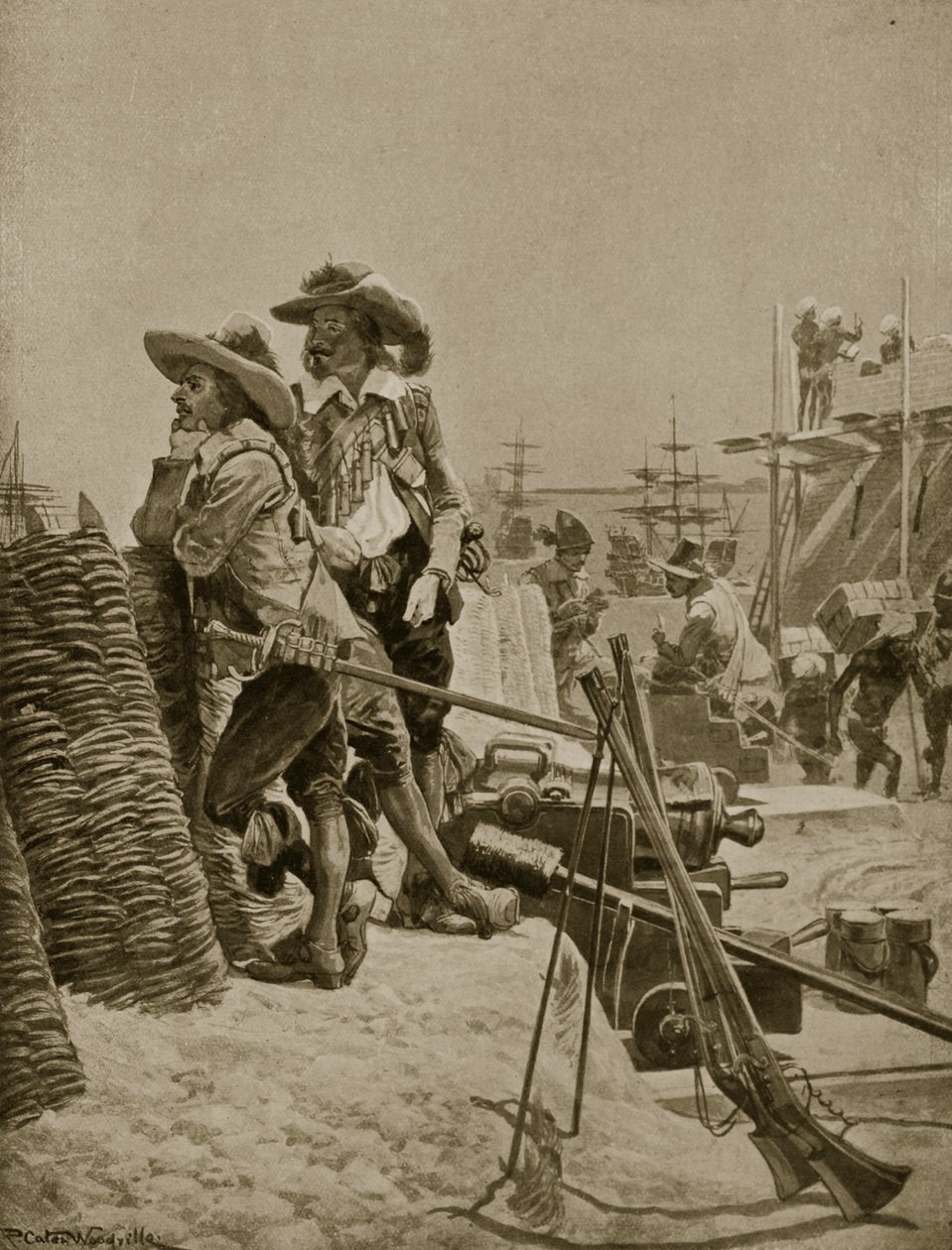 Bygning af det første fort i Madras, 1640, illustration fra 