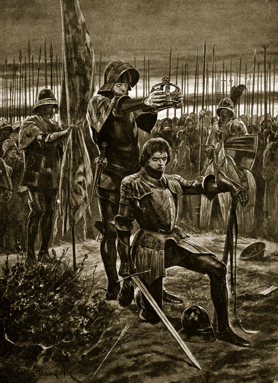 Henry VII kronet i Bosworth, illustration fra 