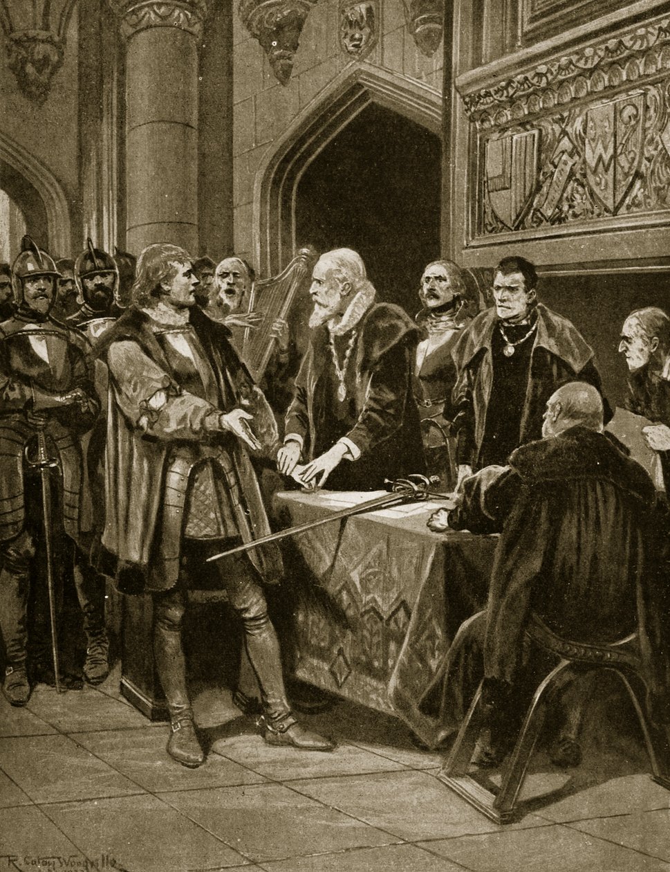 Lord Thomas Fitzgerald kaster sit sværd, illustration fra 