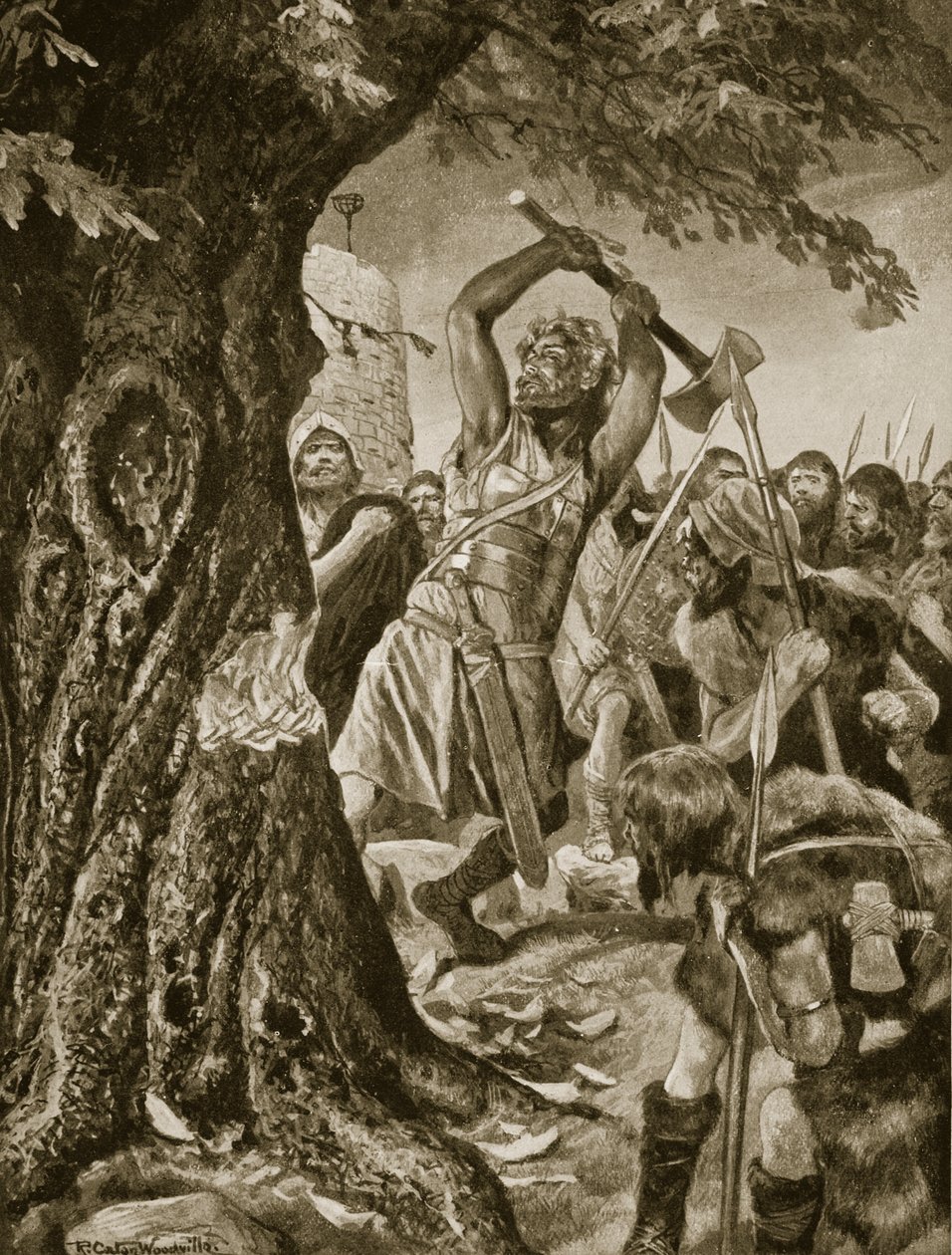Malachy fælder Munster kroningstræet i 982, illustration fra 