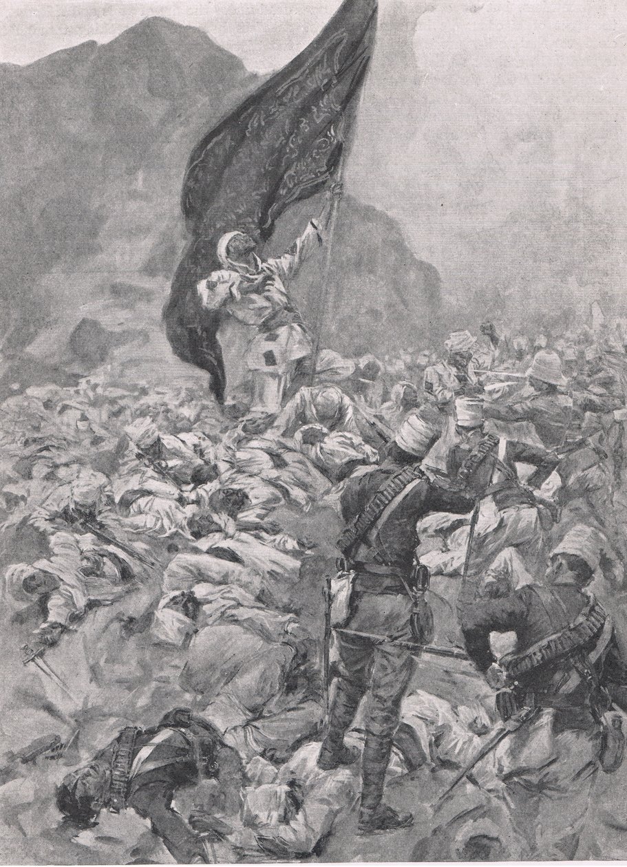 Omdurman: Den sidste bærer af det sorte flag, 2. september 1898, illustration fra British Battles on Land and Sea, 1915 af Richard Caton Woodville junior