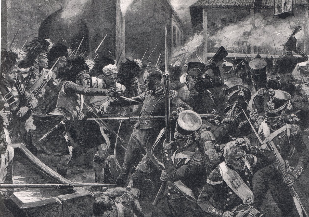 The 42nd Highlanders driver franskmændene ud af Elvina, illustration fra 