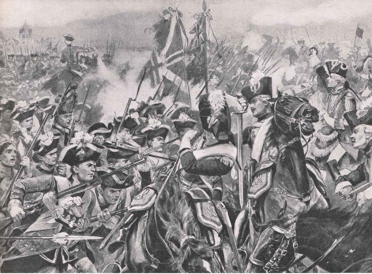 Slaget ved Minden, 1. august 1759, illustration fra britiske slag på land og hav, 1915 af Richard Caton Woodville junior