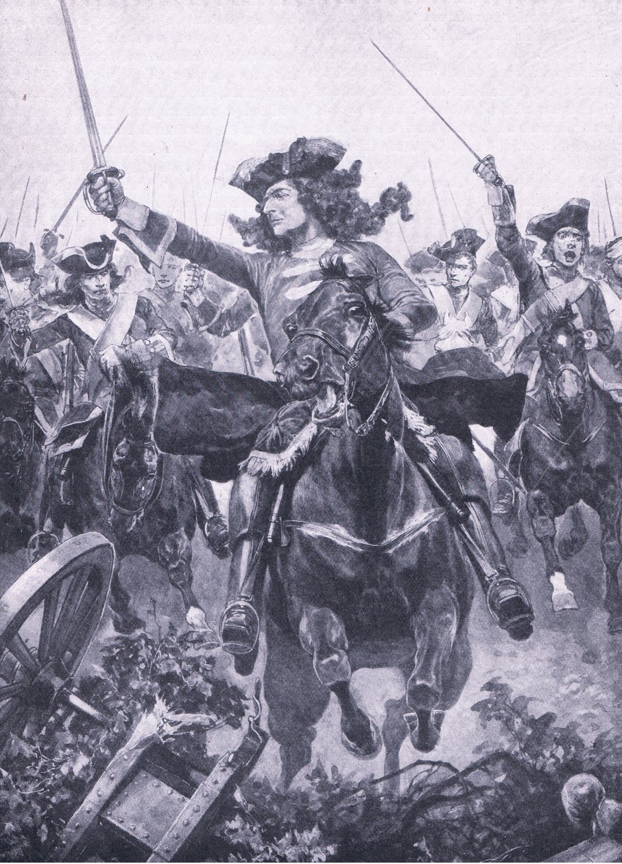 Hertugen af Marlborough ved slaget ved Oudenarde, 11. juli 1708, illustration fra britiske slag på land og hav, 1915 af Richard Caton Woodville junior