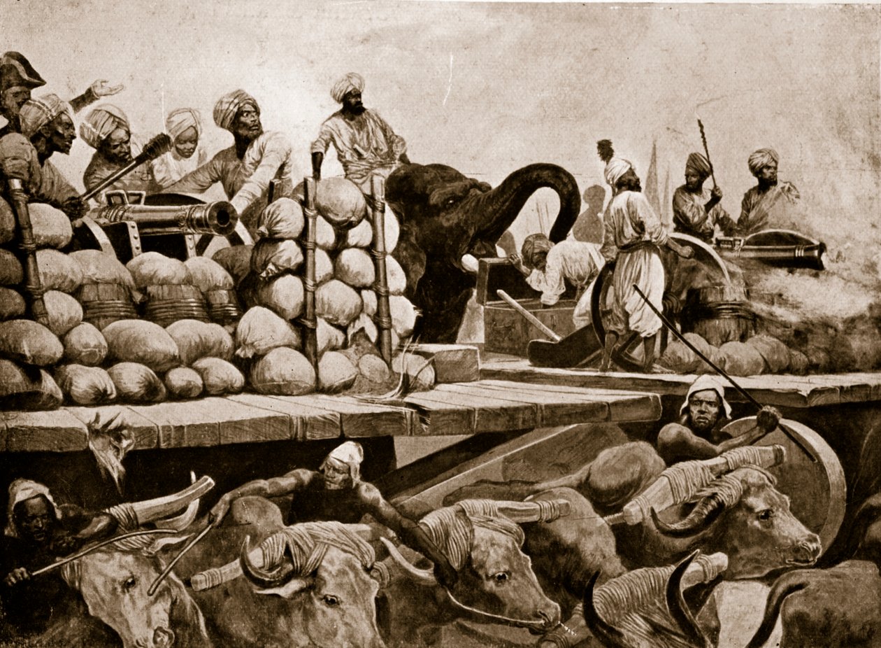 Nawabs artilleri ved Plassey, illustration fra 