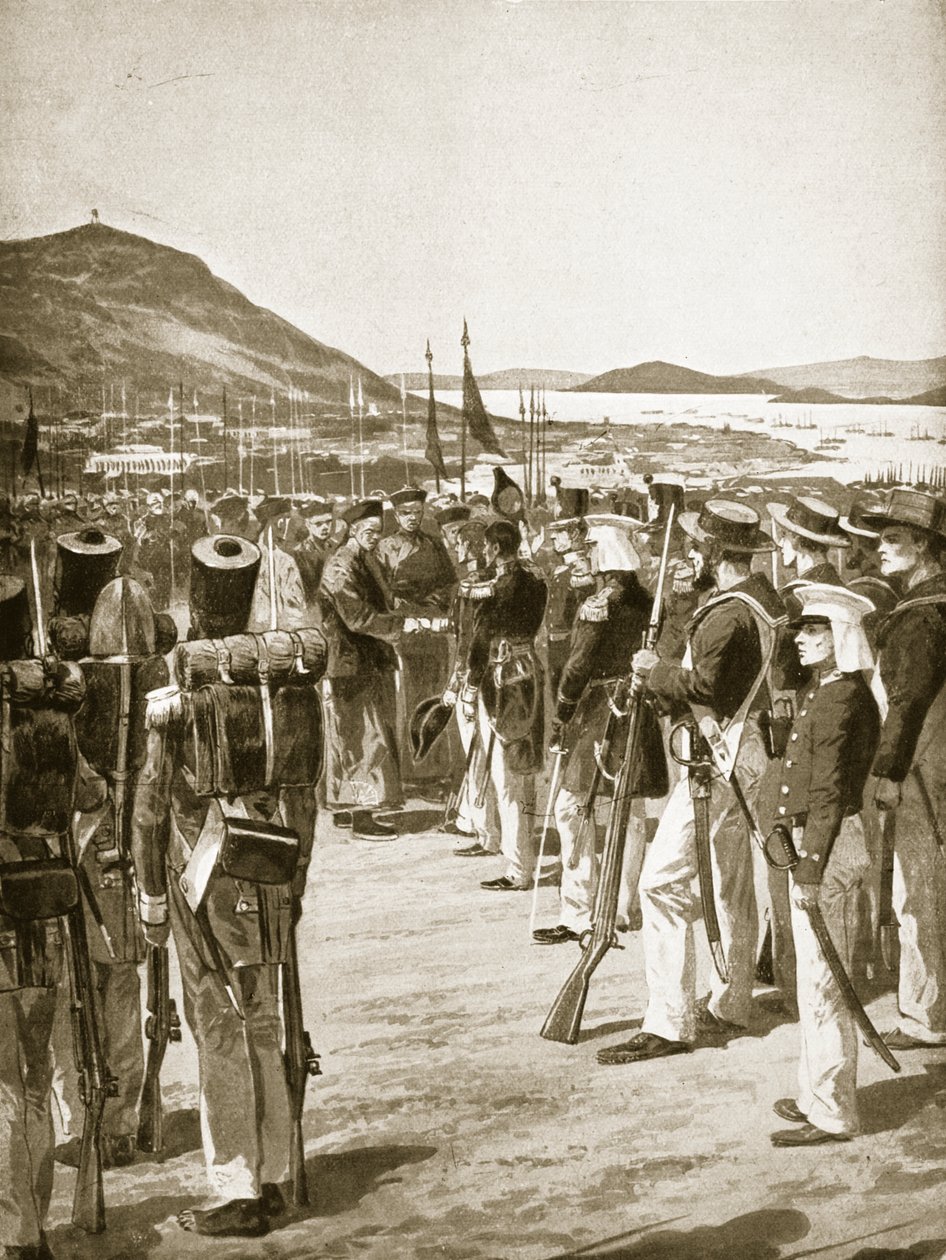 Overdragelsen af Hong Kong til briterne, 1841, illustration fra 