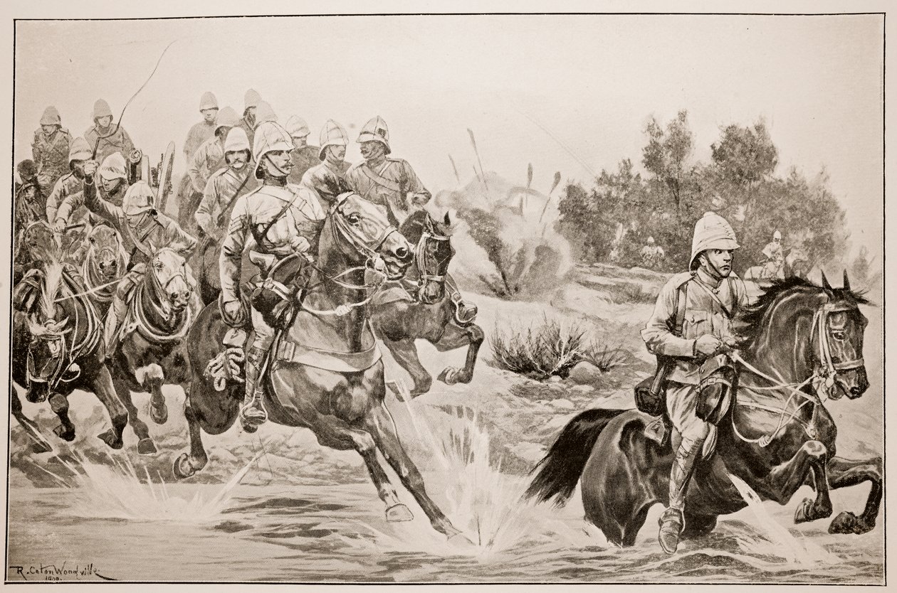 Det store fremskridt: Royal Horse Artillery (Cavalry Division) Crossing the Vaal af Richard Caton Woodville junior