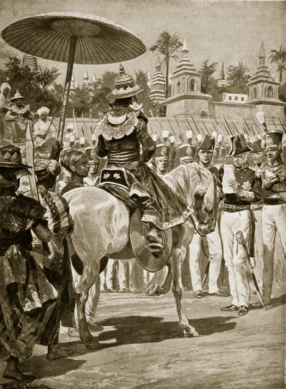 Overgivelsen af Rangoon til briterne, 1824, illustration fra 
