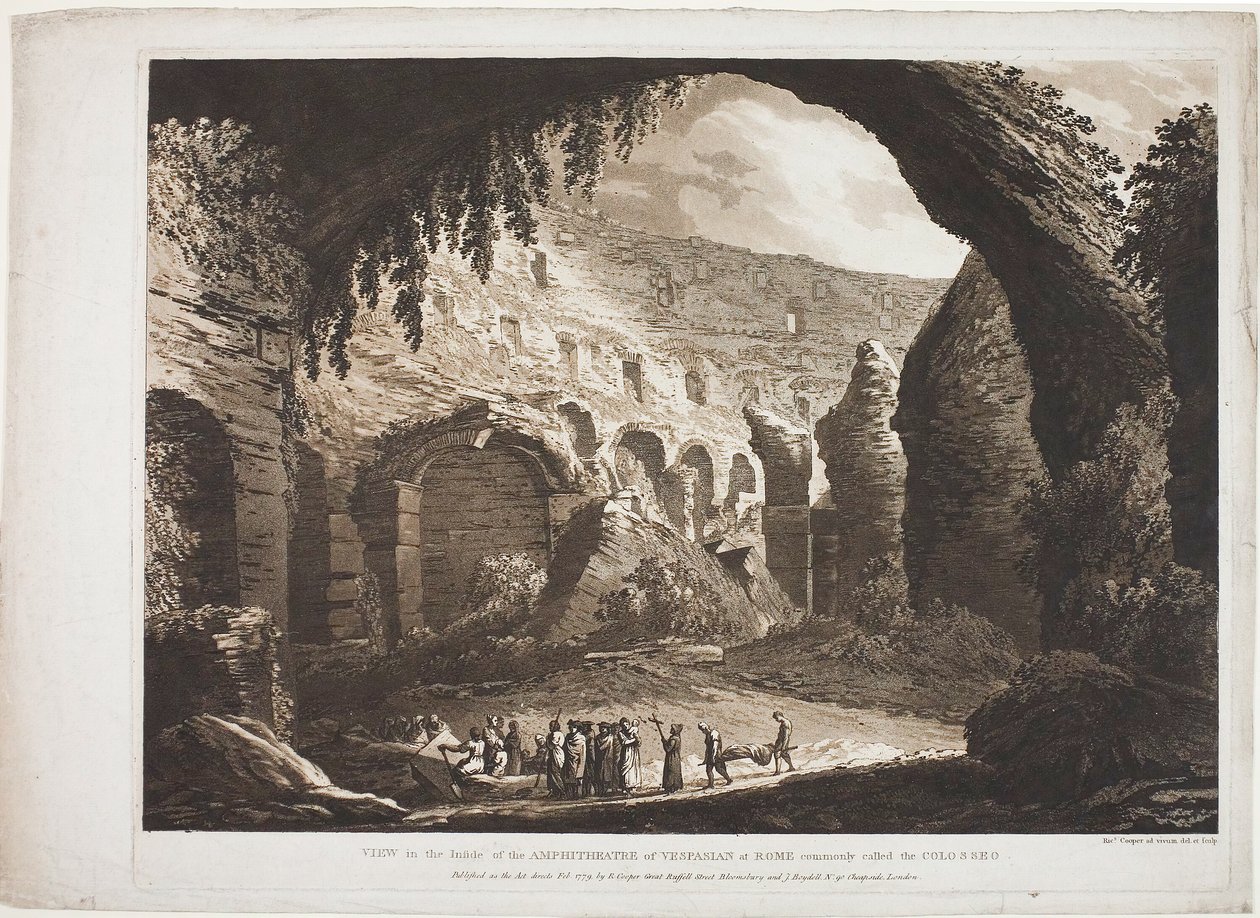 Udsigt til indersiden af Vespasians amfiteater i Rom (kaldet "Colosseo") af Richard Cooper II
