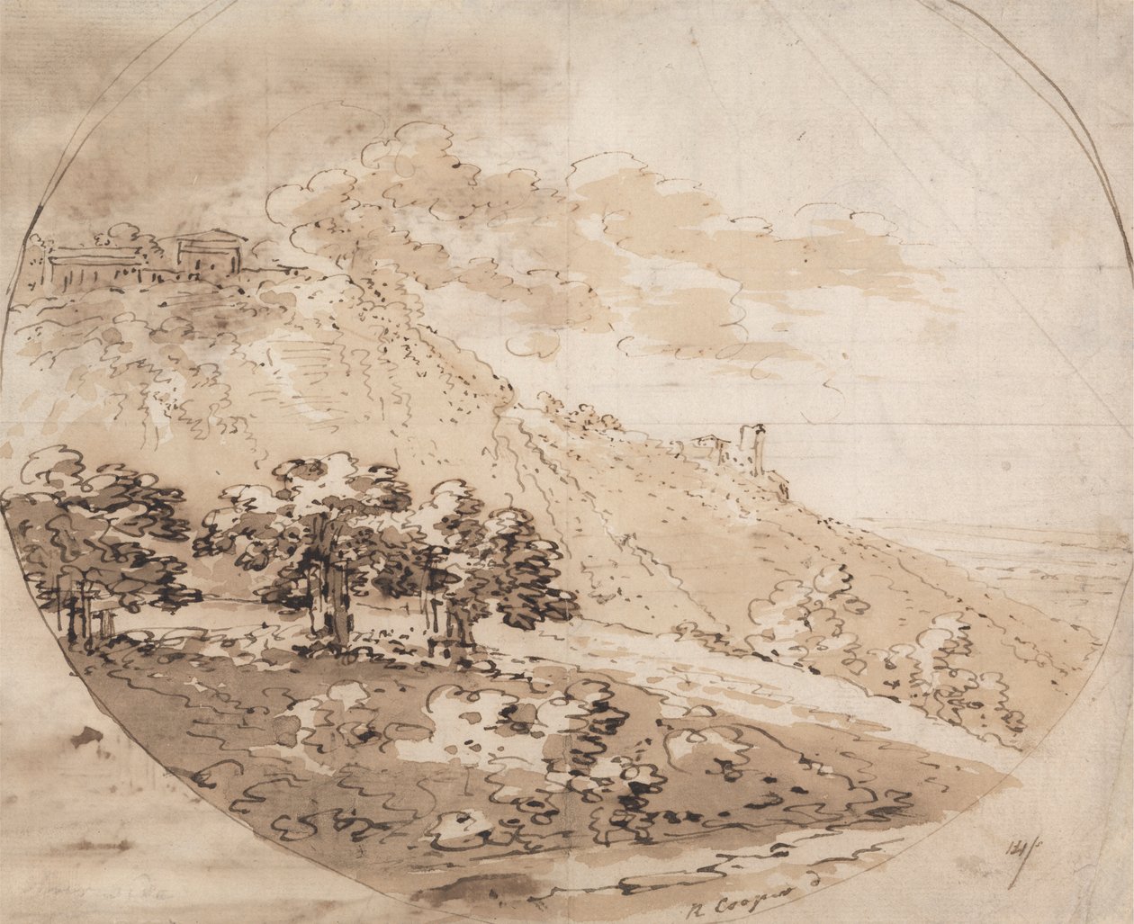 Ovalt kuperet landskab af Richard Cooper the Elder