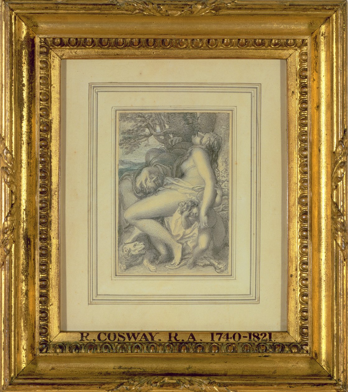 Mars hviler i Venus skød, ca. 1805-15 (wc over blyant på papir) af Richard Cosway