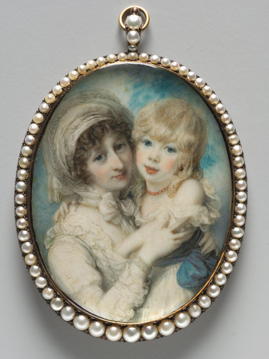 Portræt af Catherine Clemens og hendes søn, John Marcus Clemens, ca. 1800. af Richard Cosway